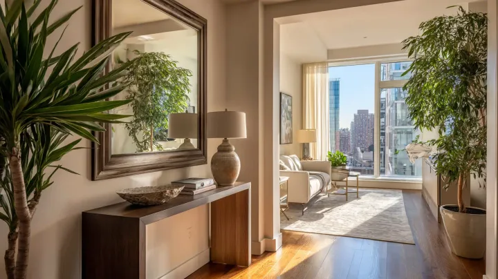 Large round mirror installed in Brooklyn apartment, New York