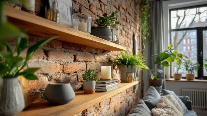 Wall shelves installed in Brooklyn apartment, New York