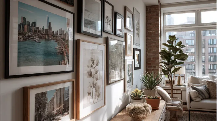 Gallery wall installation New York City, perfectly aligned picture frames