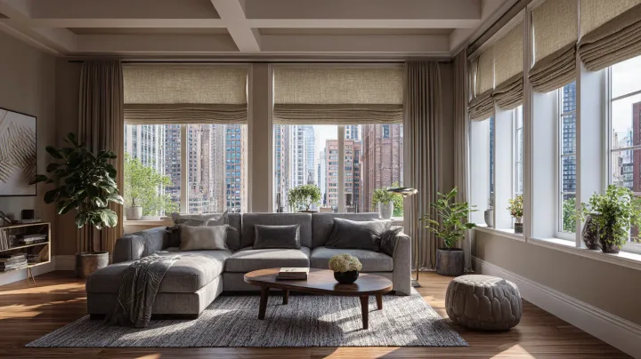 Curtain rod and window blinds professionally installed in a Manhattan apartment, New York