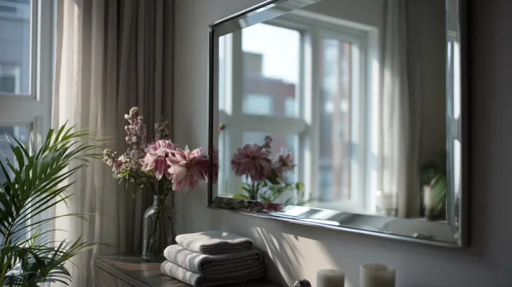 Close-up: professional mirror mounting with secure anchors, New York