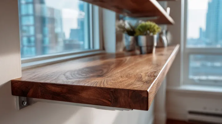 Professional shelf mounting detail, sturdy brackets, New York