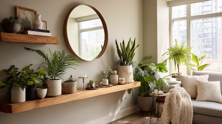 Floating shelf and mirror installation in Brooklyn, New York